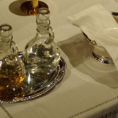 The cruets of wine and water on the altar at St. James Anglican Cathedral